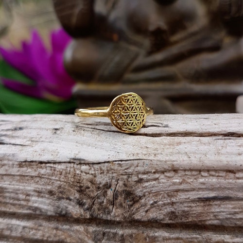 Flower of Life Ringadjustable Brass Ring Sacred Geometry Etsy