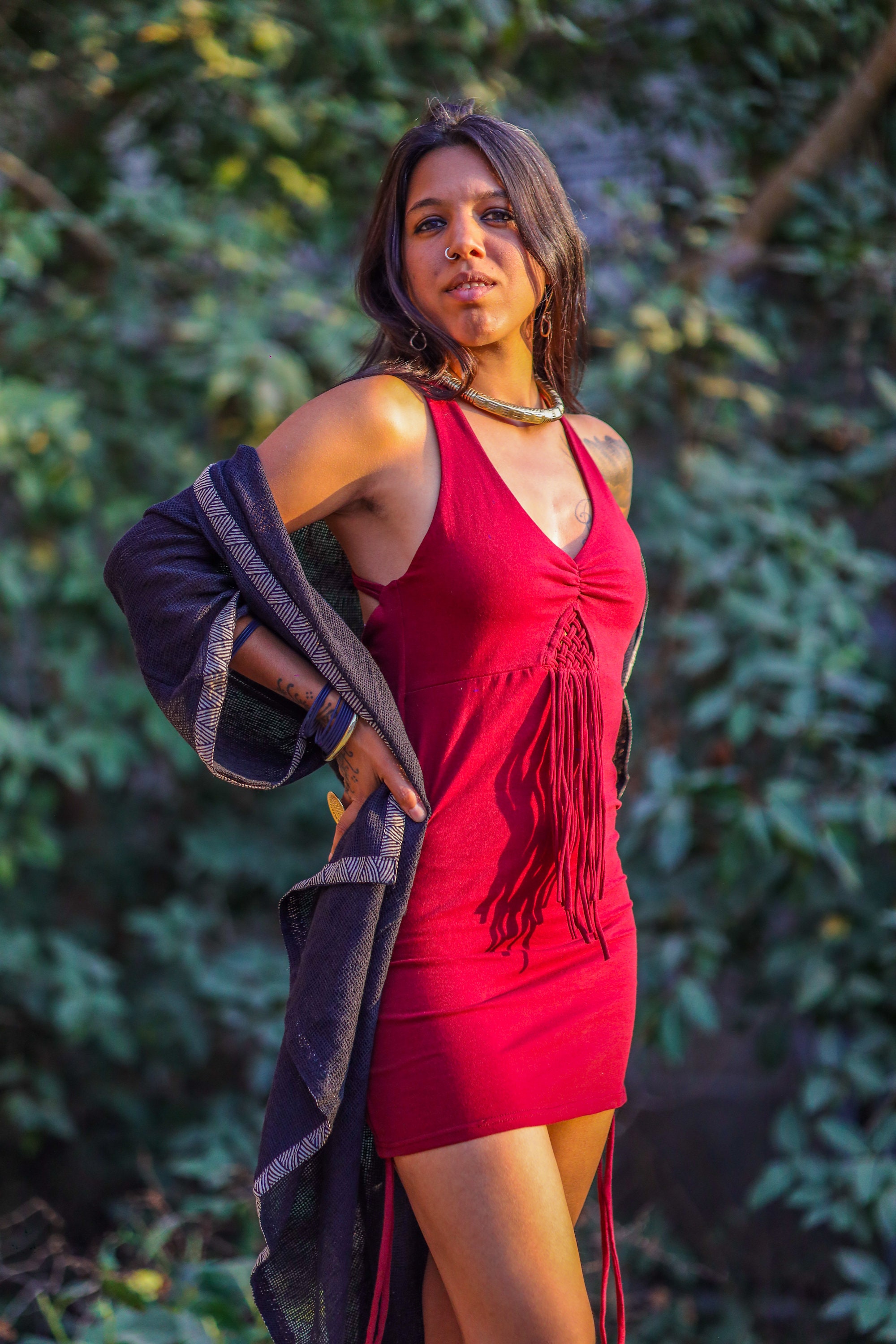 Chekka Short Dress- Red Tunic- Boho Short Dress-cotton Lycra