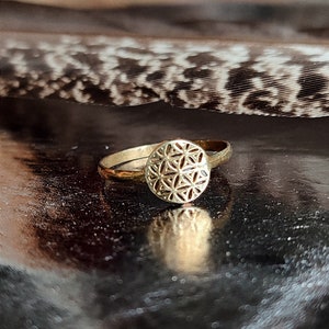 Flower of life ring tiny brass ring boho jewelry golden ring gift for her boho ring small brass ring image 1