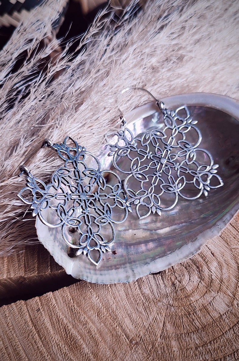 Silver plated flower mandala earrings Flower earrings Gipsy earrings boho jewelry gift for her image 3