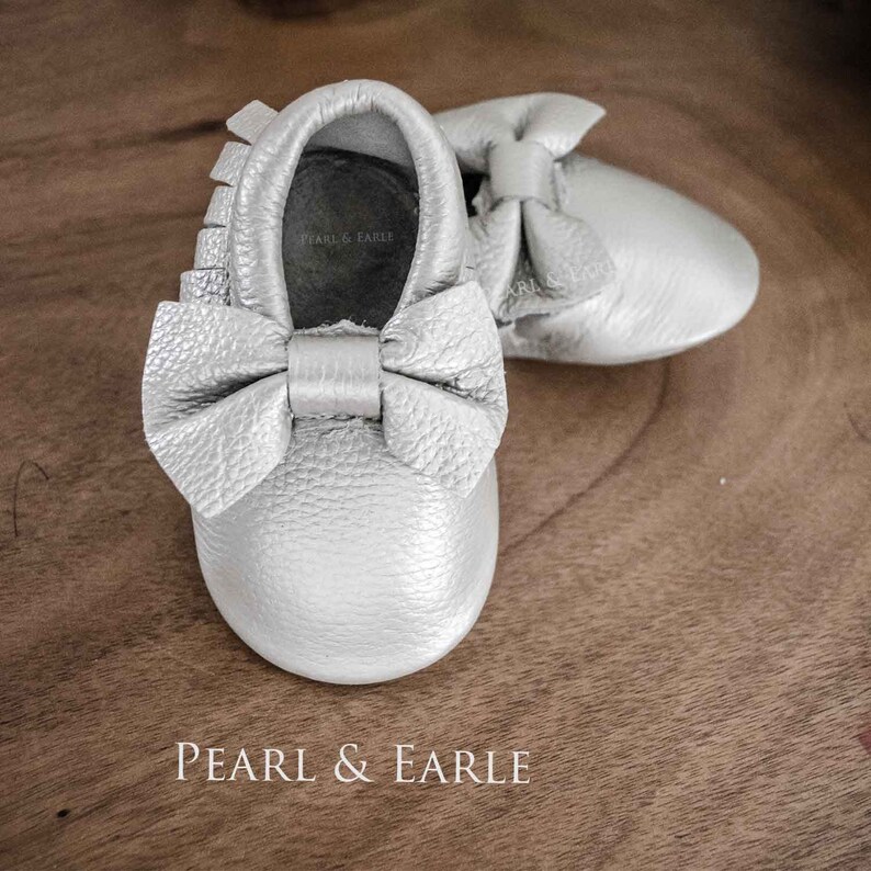 silver baby moccasins