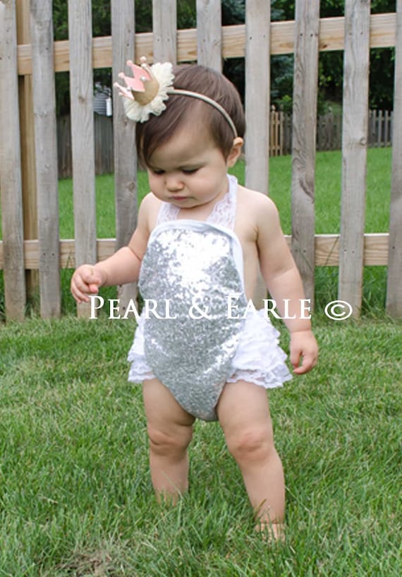 Gold Baby Romper Sequin Romper Baby Gold First Birthday Lace