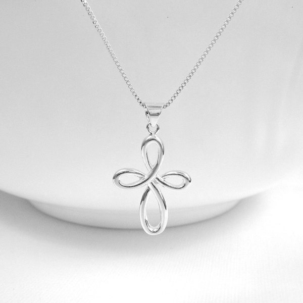 Infinity Cross Necklace, Sterling Silver Cross Necklace, Gift for Mom, Gift for Wife, Christmas Gift, Christmas Necklace, Baptism Gift