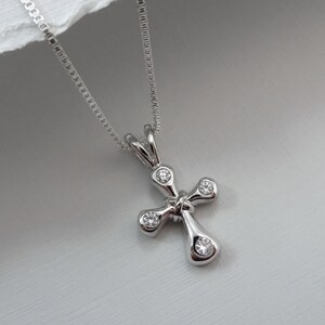 Tiny Sterling and Dainty Silver Cross Necklace, Christening Gift Necklace, Baptism Gift Necklace for Girls, Confirmation Gift Necklace