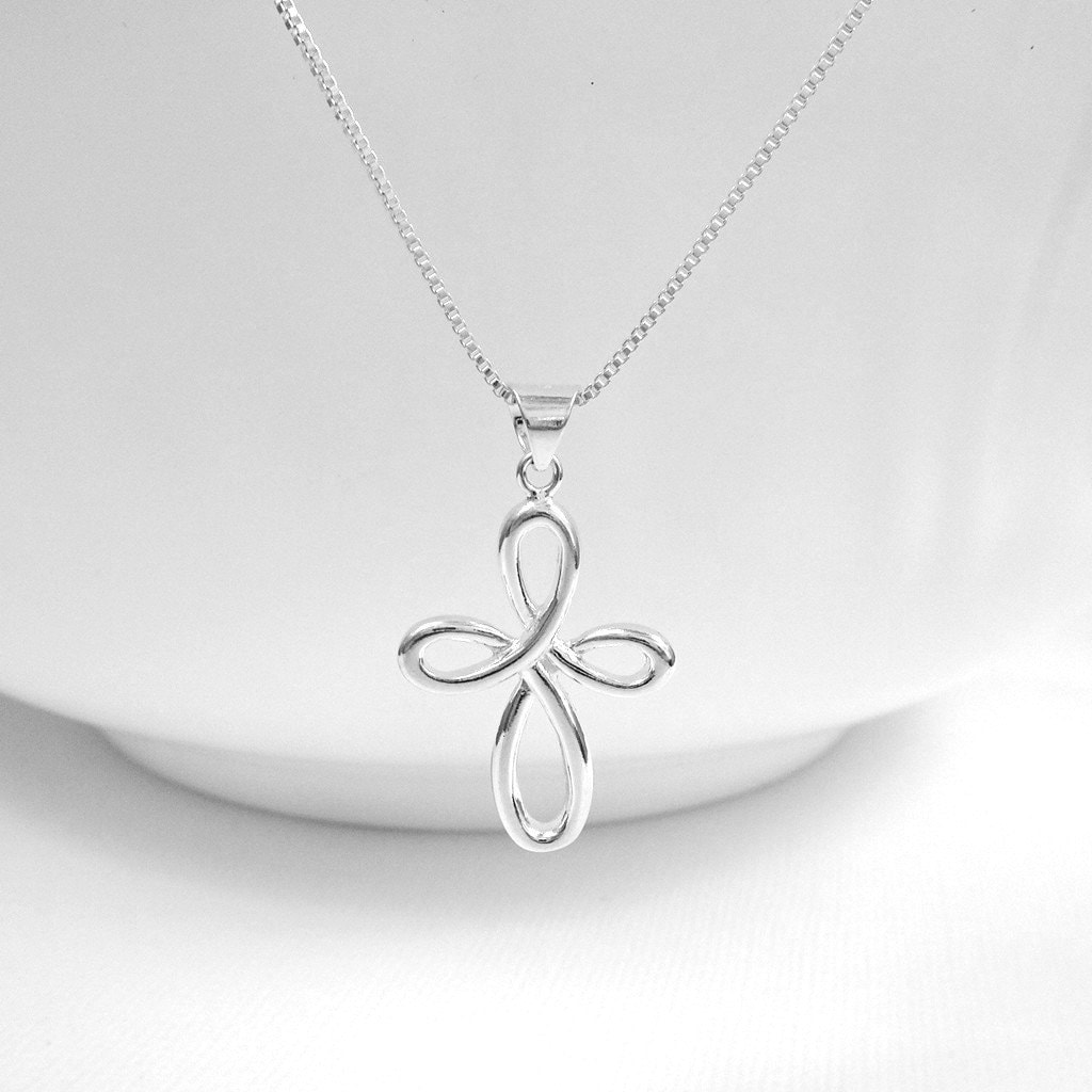 Infinity Cross Necklace Sterling Silver Cross Necklace Gift Etsy