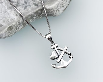 Anchor Heart and Cross Necklace Chain, Sterling Silver Faith Hope and Charity Necklace, Camargue Cross Necklace for Women, Baptism Gift