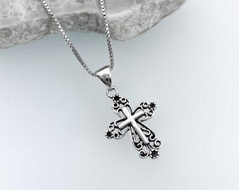 Sterling Silver Cross Necklace, Confirmation Necklace, Baptism Gift, Grandmother Christmas Gift, Cross Necklace, First Communion Gift