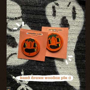 pumpkin cutie handmade wooden pin badge