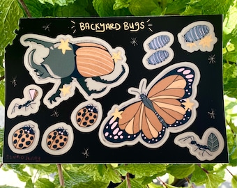 Insectos del patio trasero // Hoja de calcomanías de vinilo