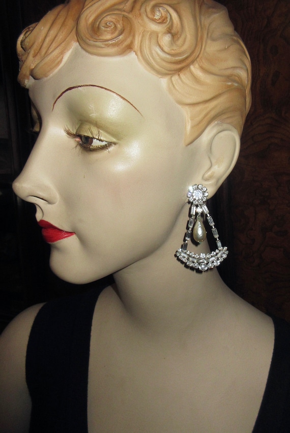Scaasi Runway Clip Earrings Rhinestone Chandelier