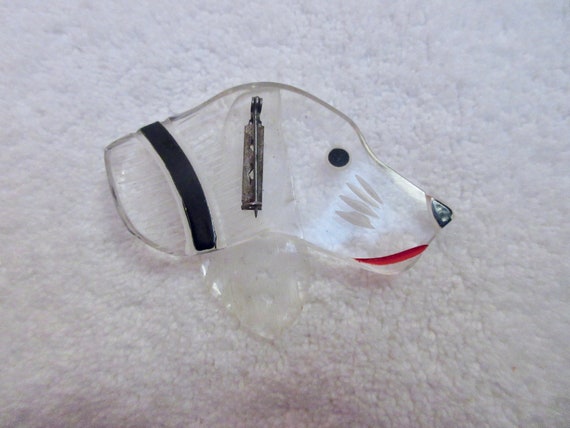 Vintage 1930s Lucite Dog Head Pin Brooch Hand Rev… - image 9