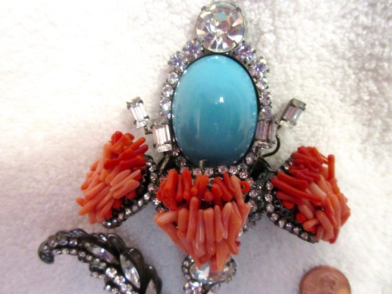 Vrba Turquoise Cabochon Coral Flower Brooch Pin S… - image 7