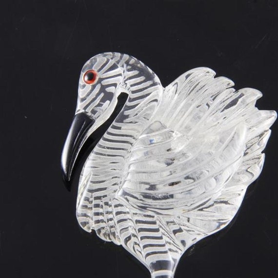Midcentury Clear Lucite Flamingo Pin Reverse Carv… - image 3