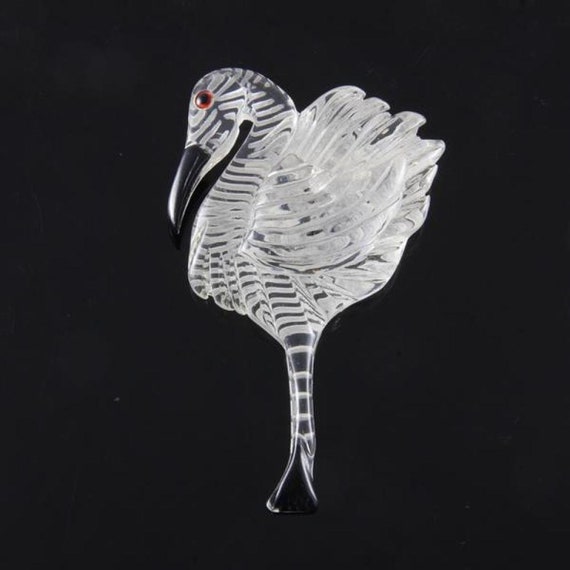 Midcentury Clear Lucite Flamingo Pin Reverse Carv… - image 7