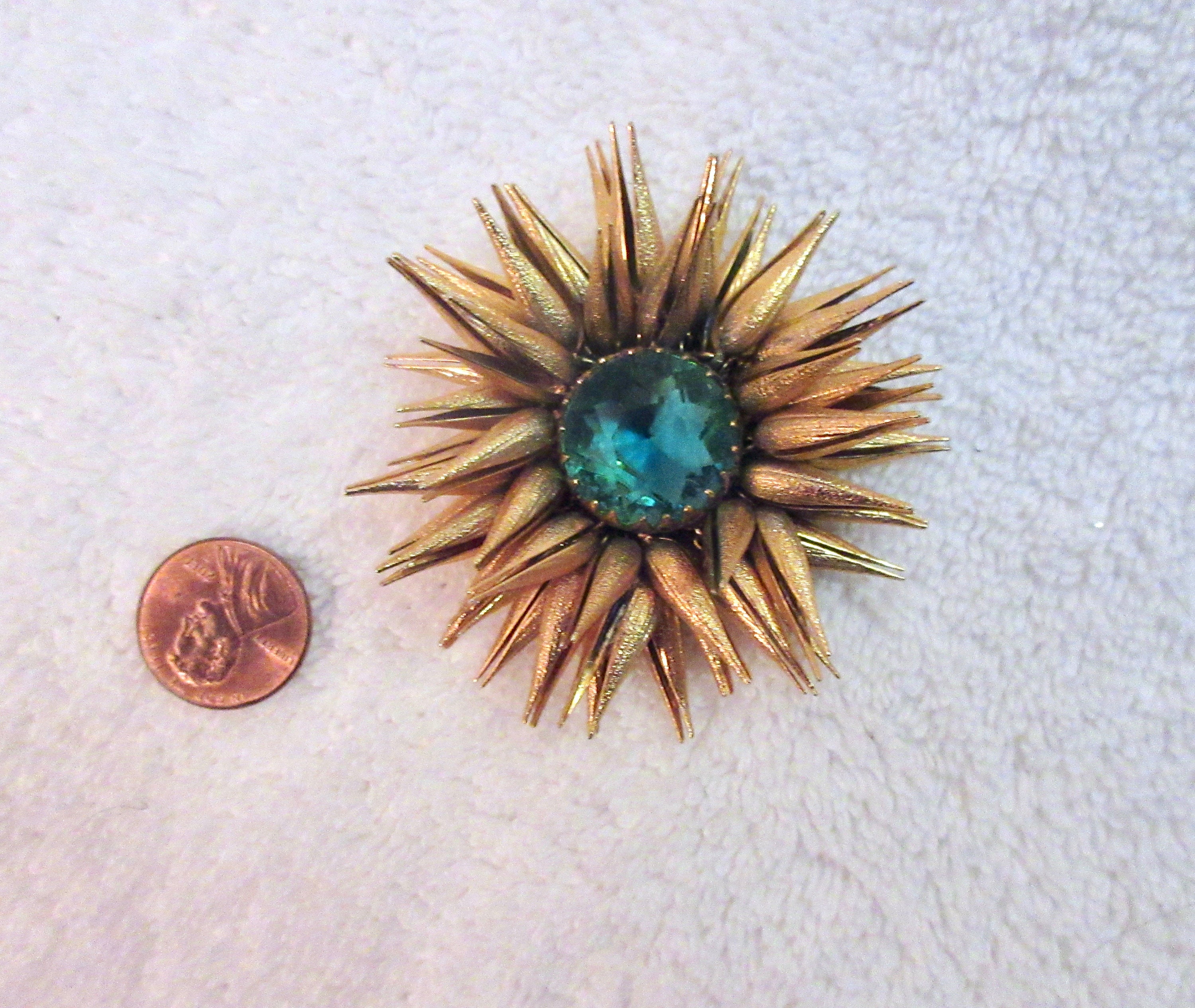 Miriam Haskell Style Vintage Flower Brooch: Articulated Blue Stone