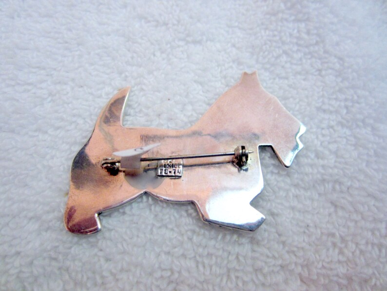 Scottie Dog Pin Taxco Sterling Silver Onyx Vintage Art Deco Hefty 26gr Superb!