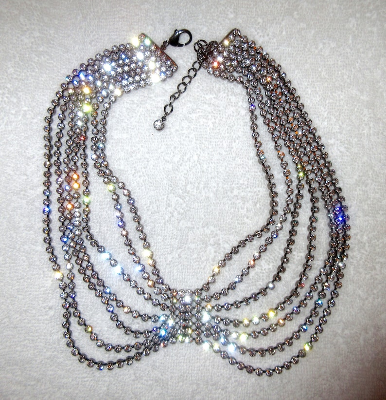 Sparkling Multi Strand Rhinestone Necklace Statement Pageant Bride Bridal Mint!