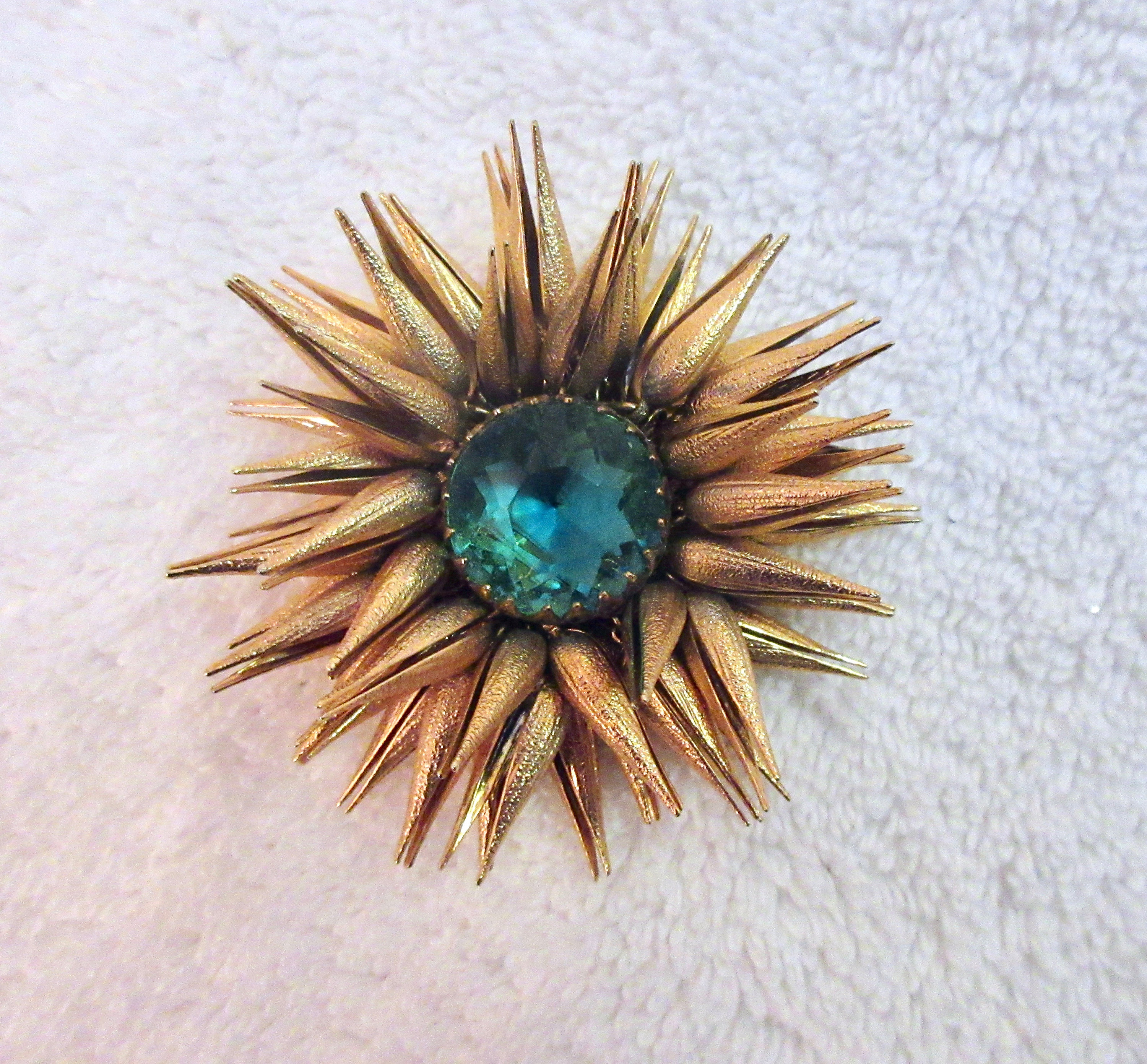 Miriam Haskell Style Vintage Flower Brooch: Articulated Blue Stone