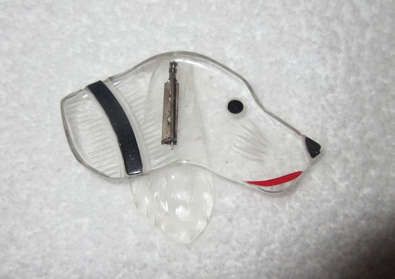 Vintage 1930s Lucite Dog Head Pin Brooch Hand Rev… - image 10