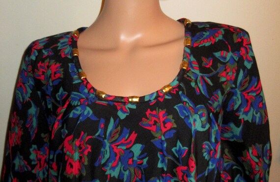 Vintage 1980s L Pauline Trigere Dress Floral Black