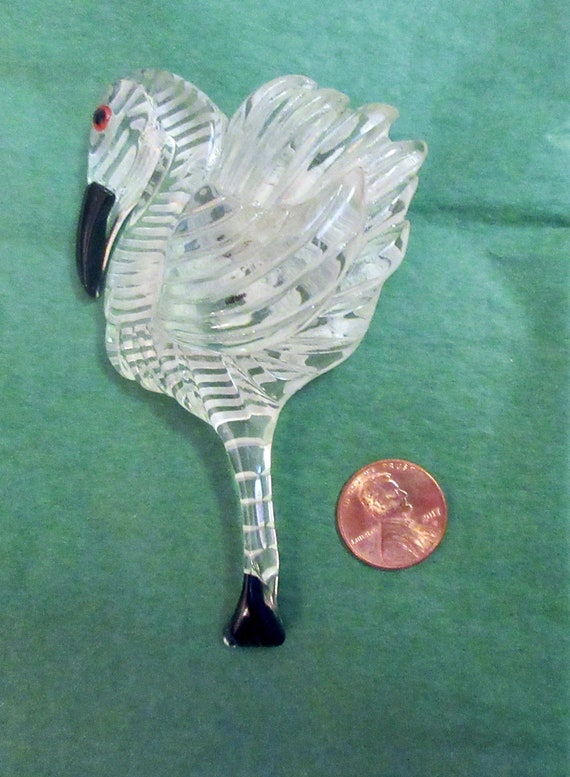 Midcentury Clear Lucite Flamingo Pin Reverse Carv… - image 5