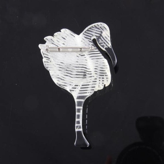 Midcentury Clear Lucite Flamingo Pin Reverse Carv… - image 8