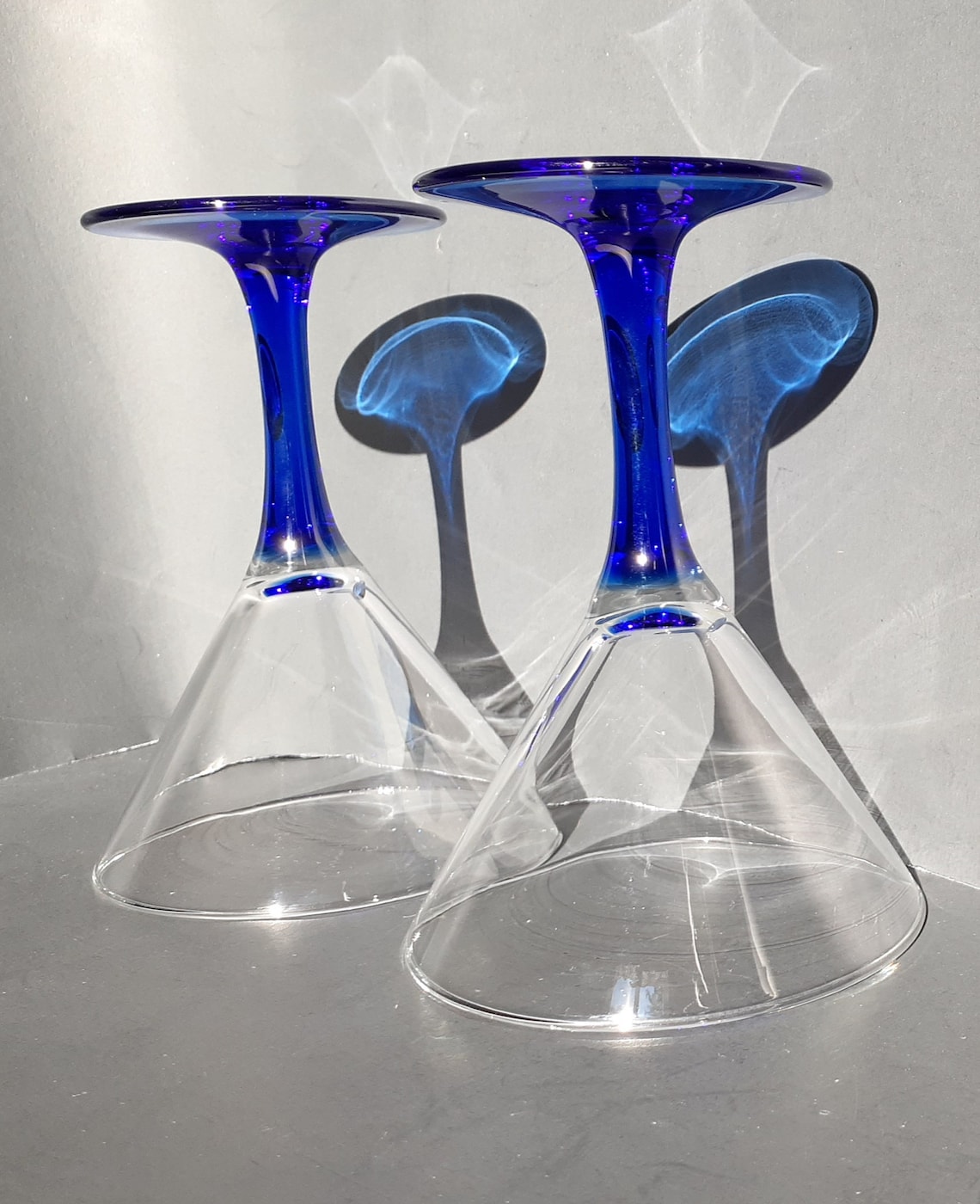 Small Martini Glasses Blue Stems Etsy