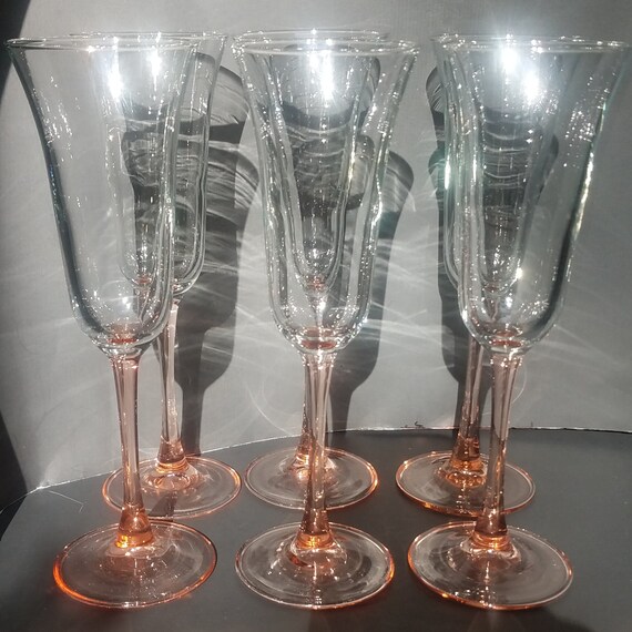 Pink Peach Stemmed Tulip Champagne Glasses 6 Etsy UK