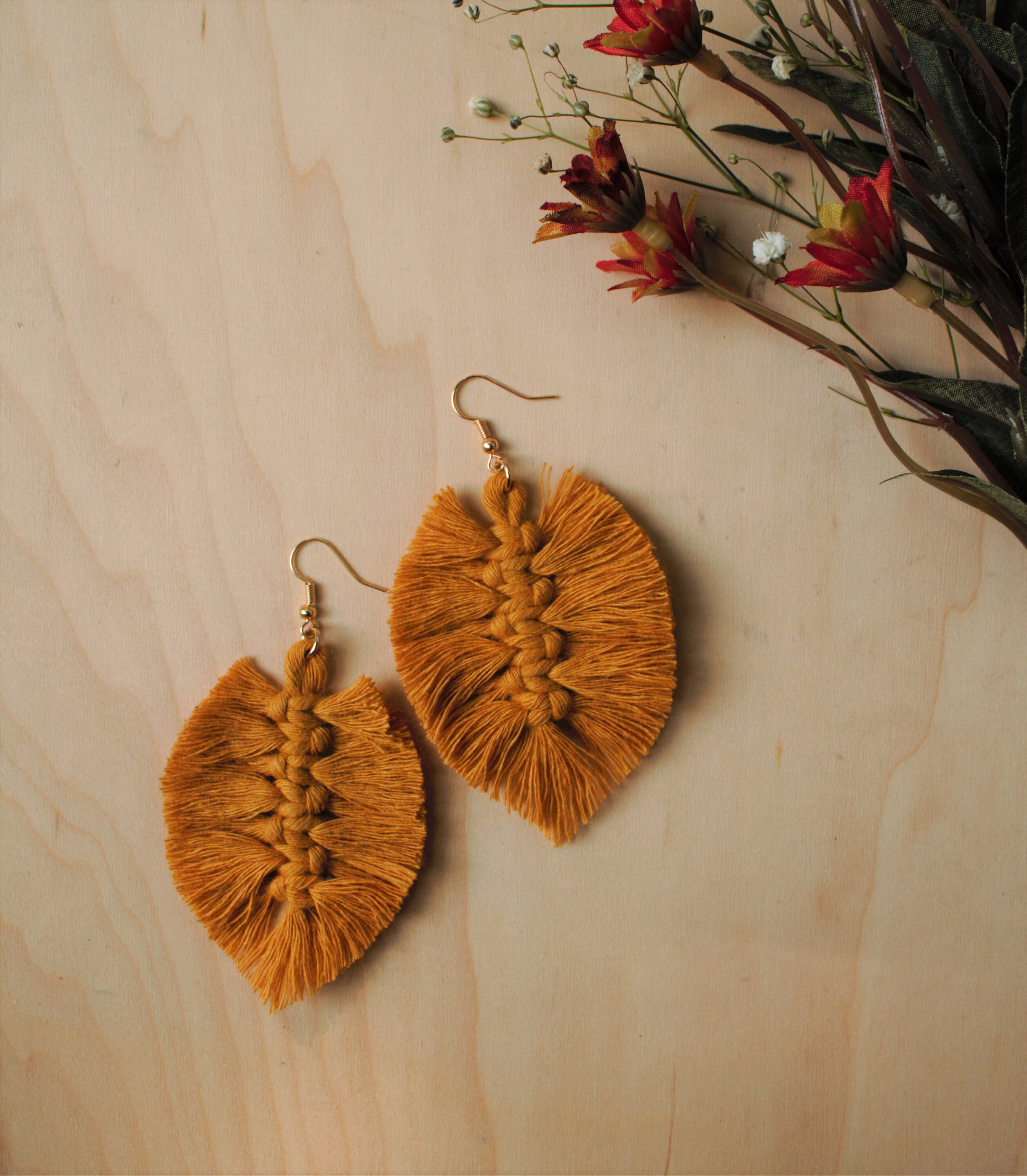 Feather Macramé Earrings Handmade Jewelry Fringe Etsy
