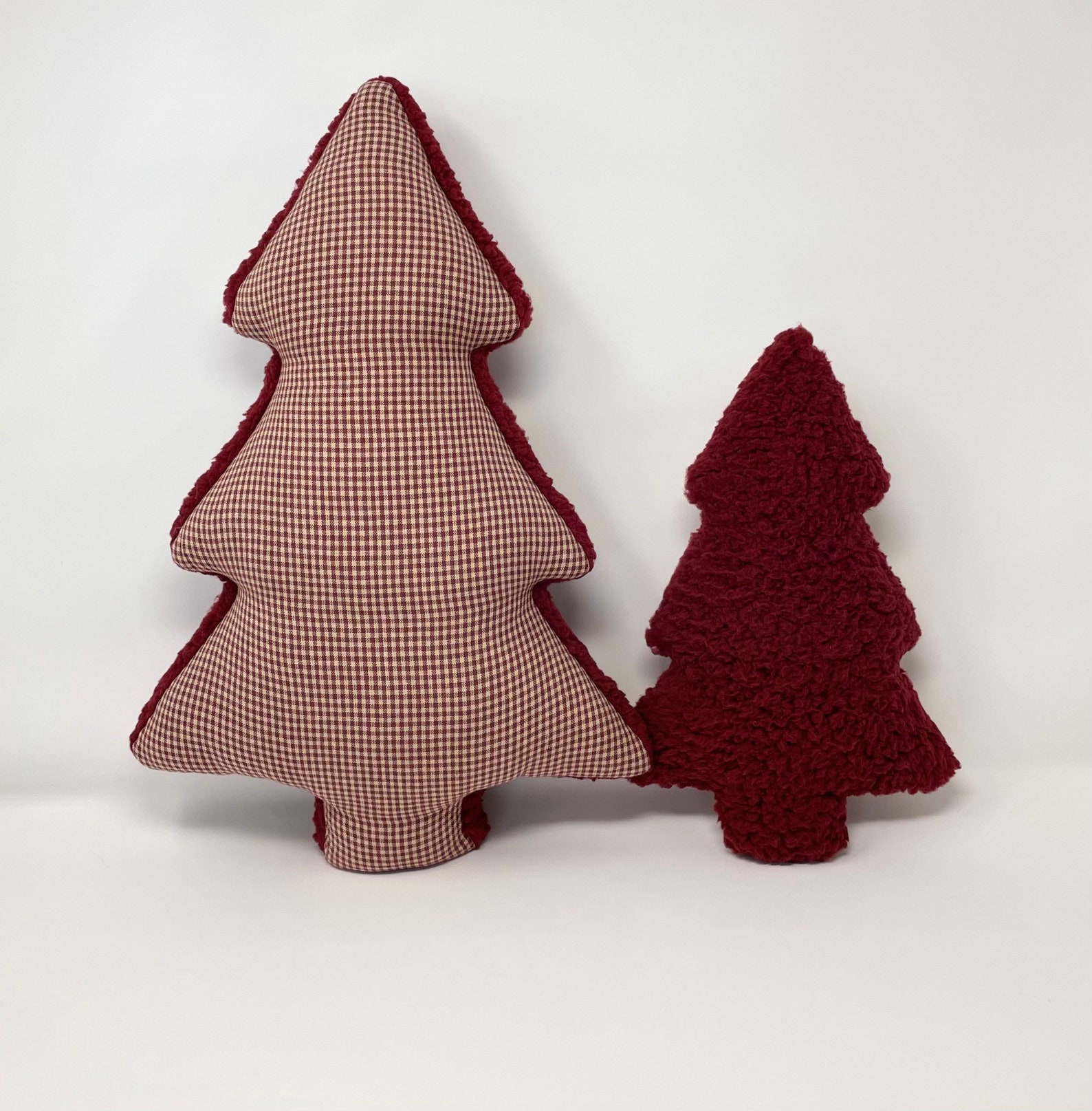 Christmas tree shaped pillow in burgundy and tan gingham check Etsy