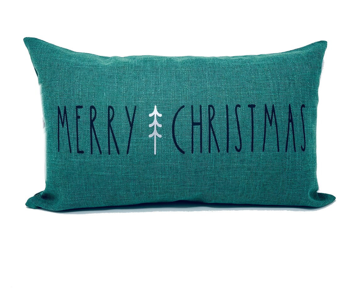 Merry Christmas Pillow Cover Christmas Green Zip Closure Etsy