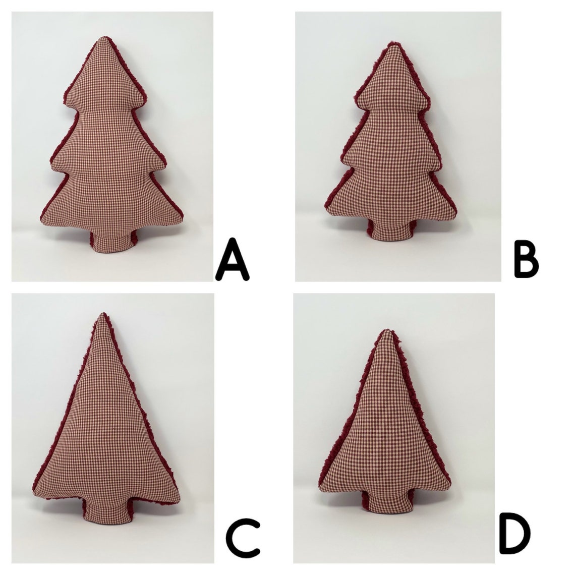 Christmas tree shaped pillow in burgundy and tan gingham check Etsy