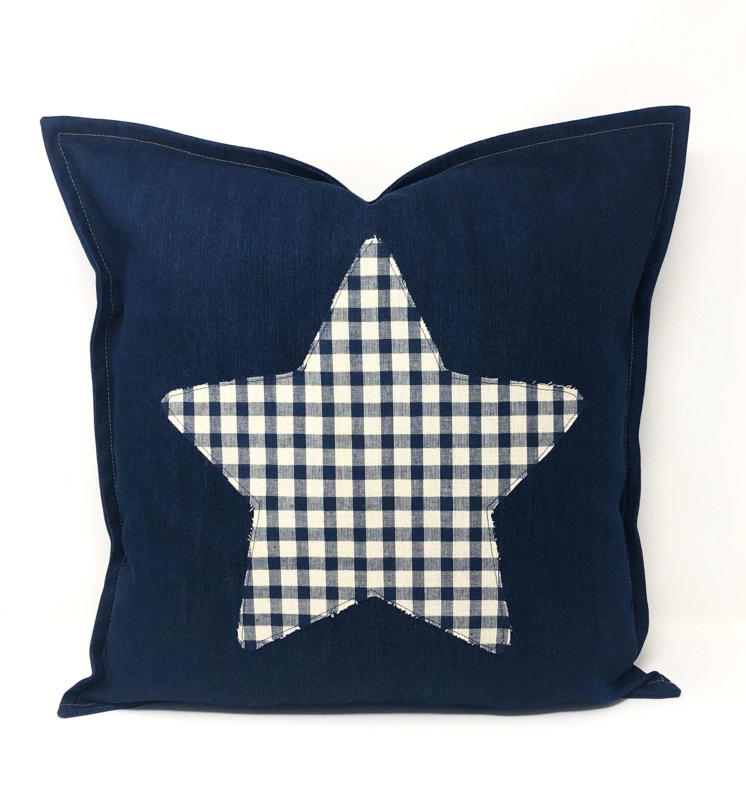 navy gingham pillow