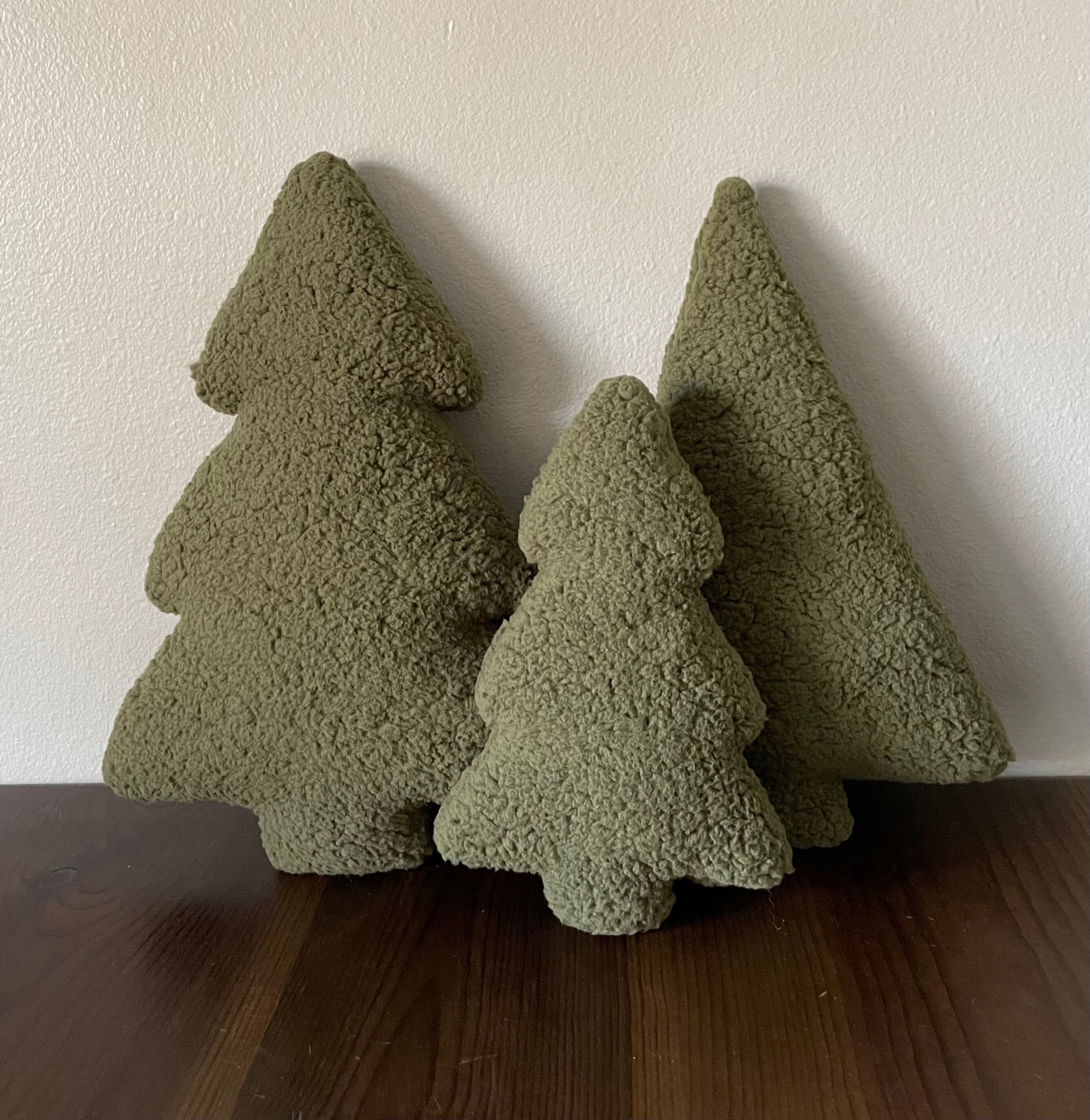 Tree Shaped Pillow in Olive Green Sherpa Fur on the Front and - Etsy
