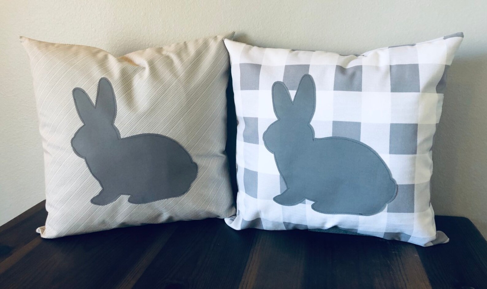 Easter Bunny Pillow Cover in a Grey and White Large Check Etsy