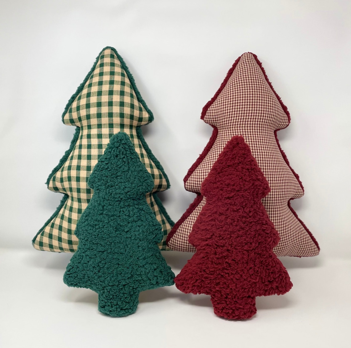 Christmas tree shaped pillow in green and tan gingham check / Etsy