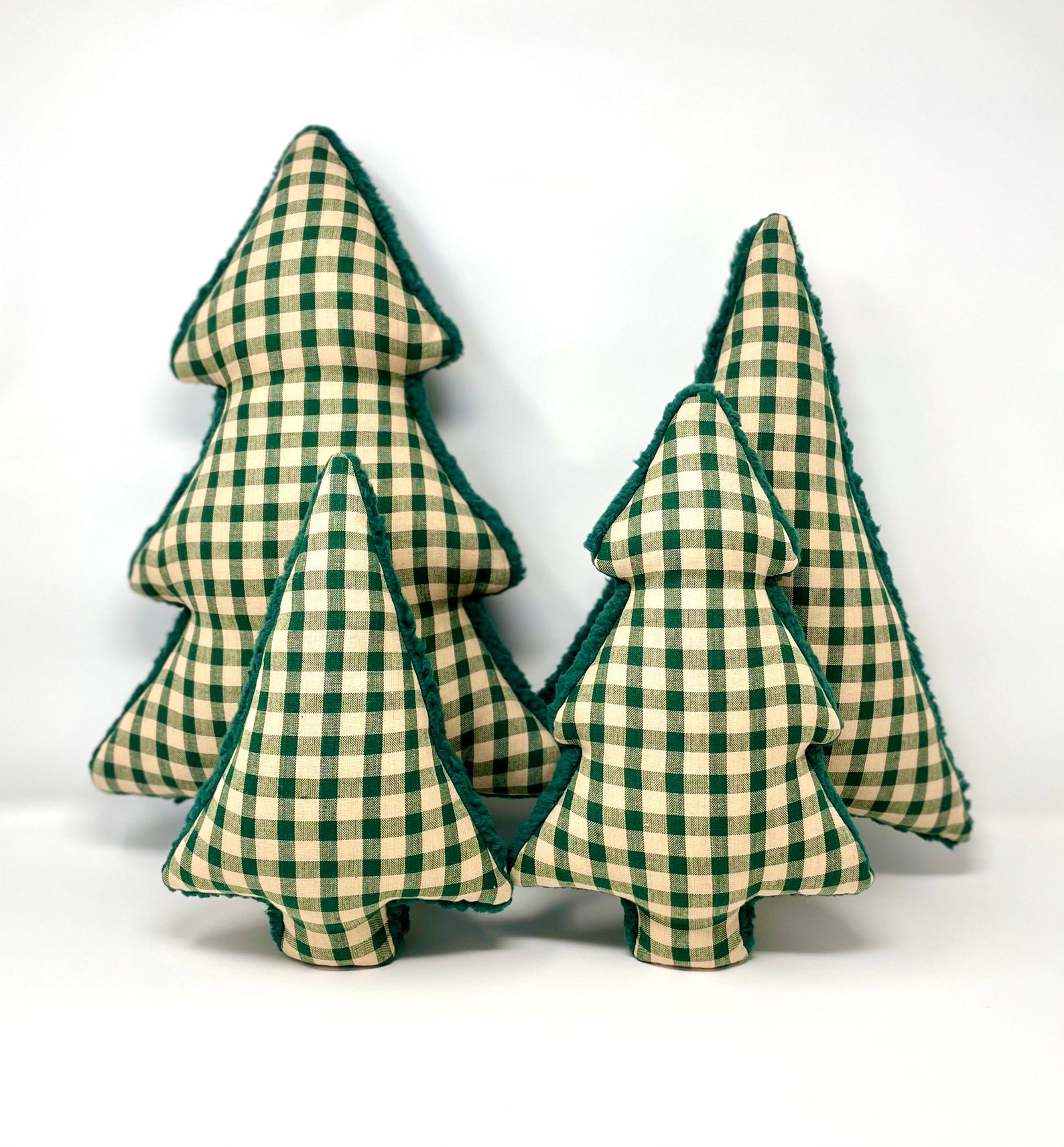 Christmas tree shaped pillow in green and tan gingham check / Etsy