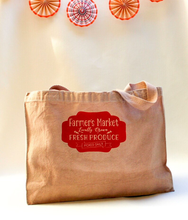 Farmers market grocery bag with ombre dyed look tote school book shopping craft sewing cotton brown paper bag like handmade original