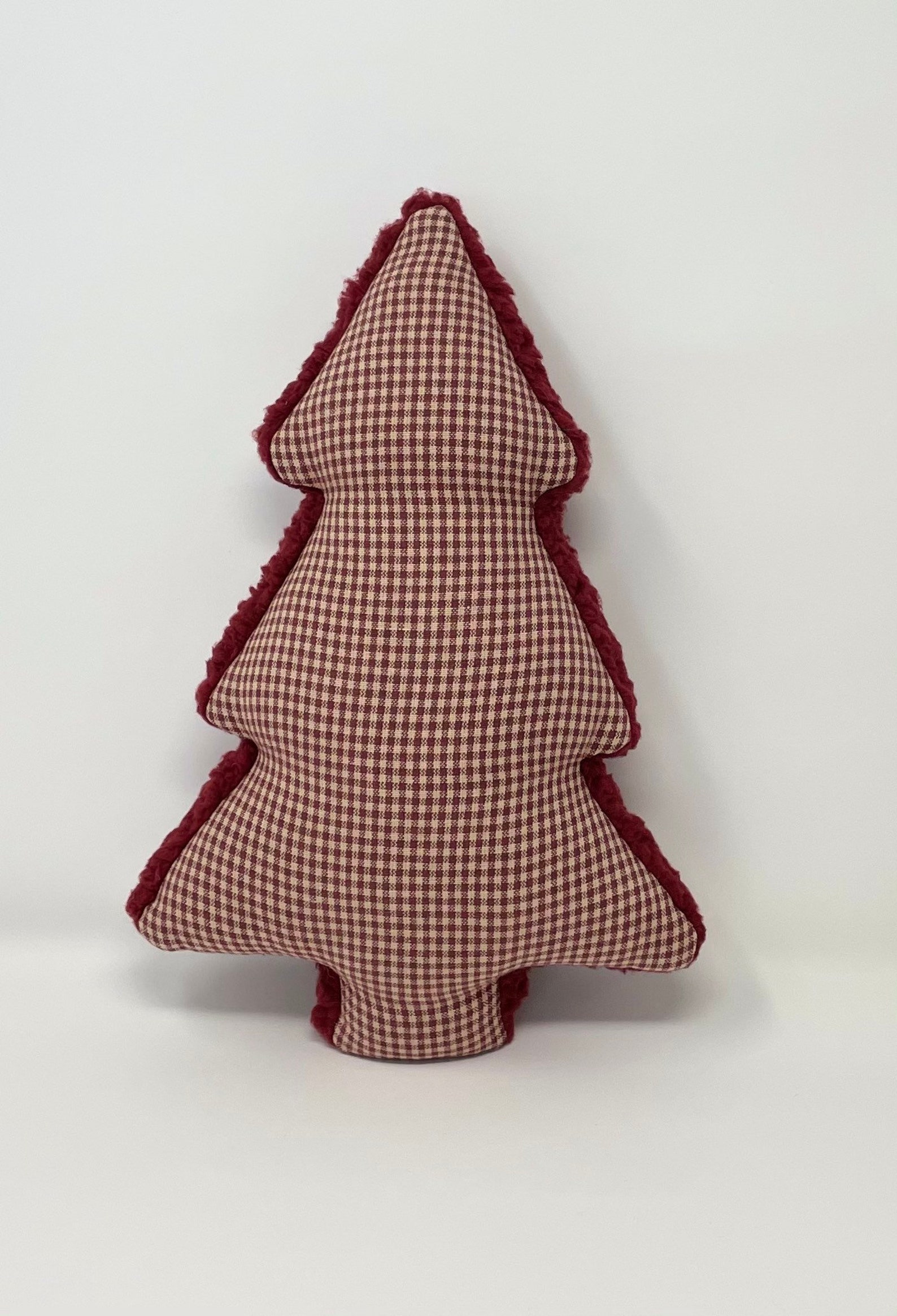 Christmas tree shaped pillow in burgundy and tan gingham check Etsy