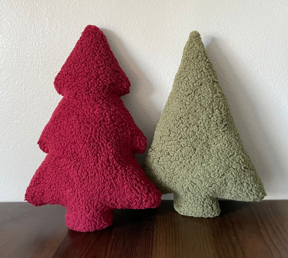 Tree Shaped Pillow in Olive Green Sherpa Fur on the Front and - Etsy