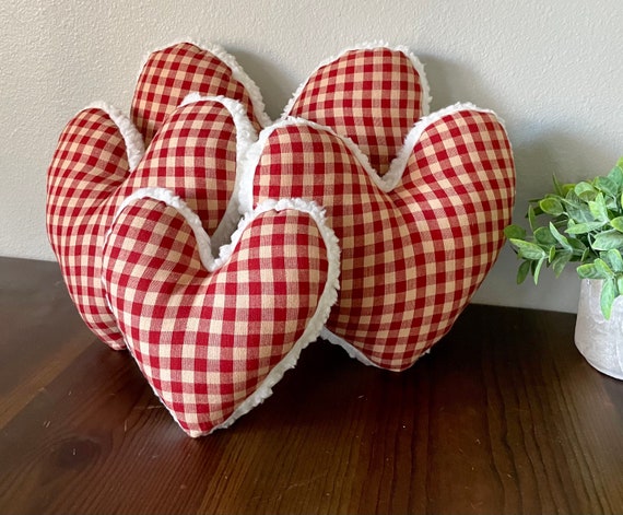 Red Check Heart Pillow With Sherpa Fur Valentine's Day Decor