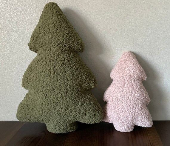 Christmas pillow Christmas tree shaped in Pink Sherpa fur on the front and back
