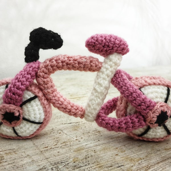 CROCHET PATTERN AMIGURUMI - La bicyclette rose (The pink bike), instant download (English/Français), crochet bicycle, crochet bike