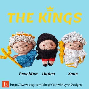 PATTERN Greek Gods 3 in 1, Poseidon - Hades - Zeus pattern, instant download (English/Français)