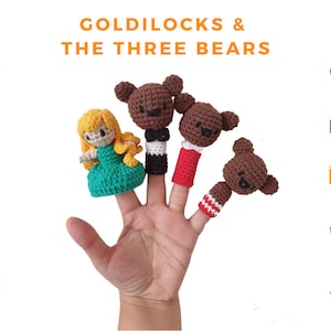 GOLDILOCKS and the three bears Finger puppets Amigurumi crochet Pattern. instant download