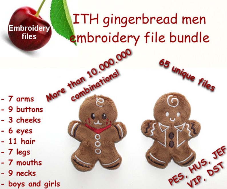 fast easy beginner-kawaii stuffed plush ITH In The Hoop embroidery machine design toy Gingerbread man pattern customizable