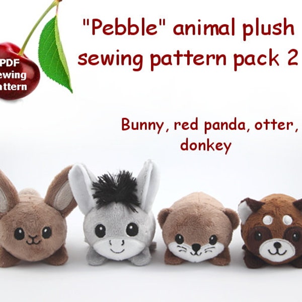 Bunny, red panda, otter donkey stuffed animal handheld size plushie PDF sewing pattern- cute and easy DIY kawaii plush with embroidery files