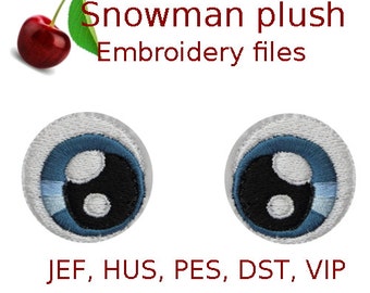 Embroidery machine design file for snowman plush face and buttons -  cute kawaii do it yourself plushie - PES, HUS, DST