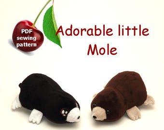 Mole stuffed animal handheld size plushie PDF sewing pattern - cute and easy kawaii anime DIY plush toy with embroidery files