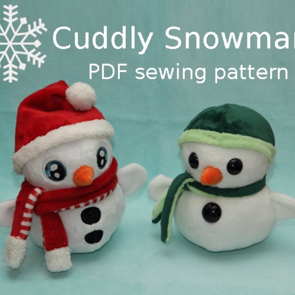 Snowman stuffed animal handheld size plushie PDF sewing pattern - cute and easy kawaii anime DIY plush toy